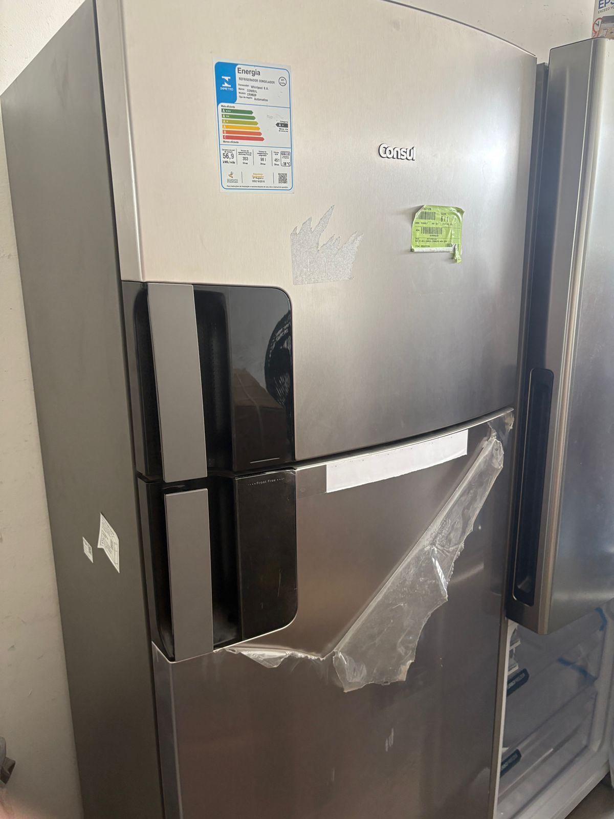 Geladeira Consul Frost Free CRM53FK Duplex Inox com Espaço Flex, Prateleira Flex, Iluminação em LED e Filtro Antiodor