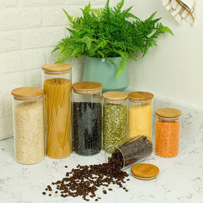Kit com 6 Potes de Vidro para Mantimentos com Tampa Bambu - Imagem 3
