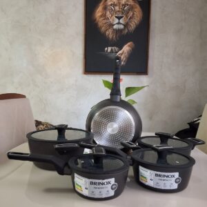 Jogo de Panelas Brinox Revestimento Cerâmico de Alumínio Preto 5 Peças Carbon Ceramic Life