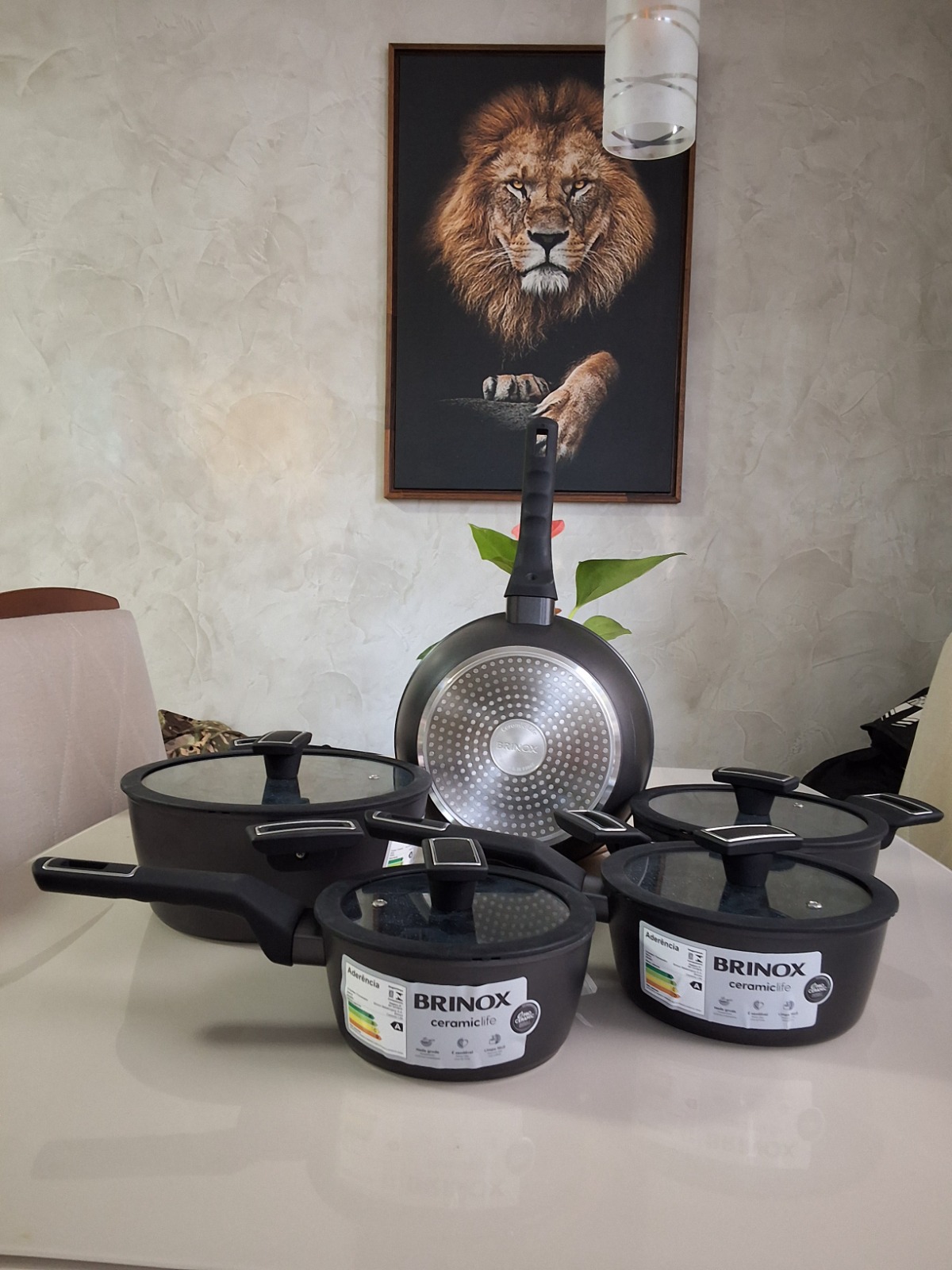 Jogo de Panelas Brinox Revestimento Cerâmico de Alumínio Preto 5 Peças Carbon Ceramic Life