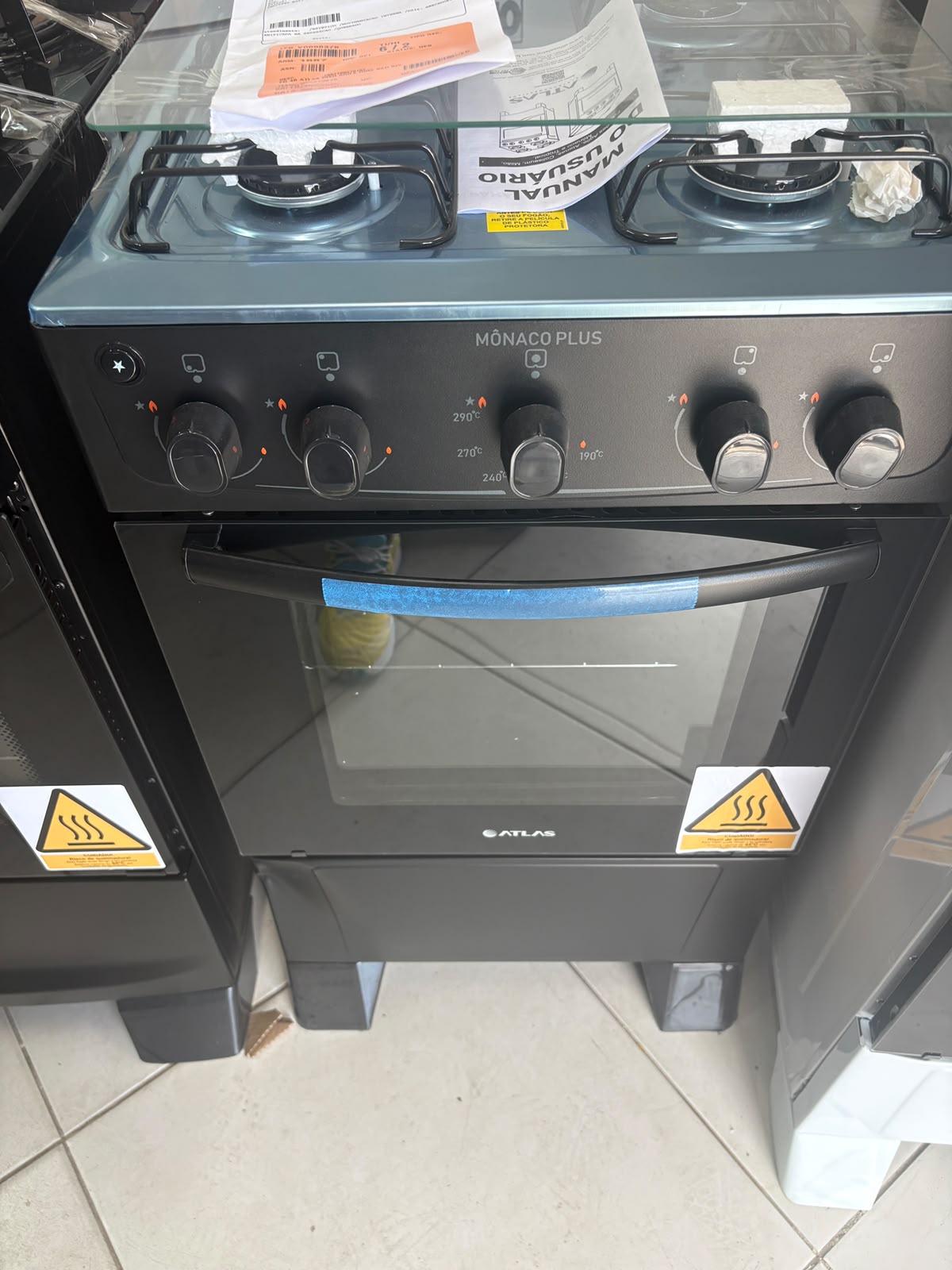 Fogao piso gas 4 bocas monaco plus preto 48 l atlas mesa inox